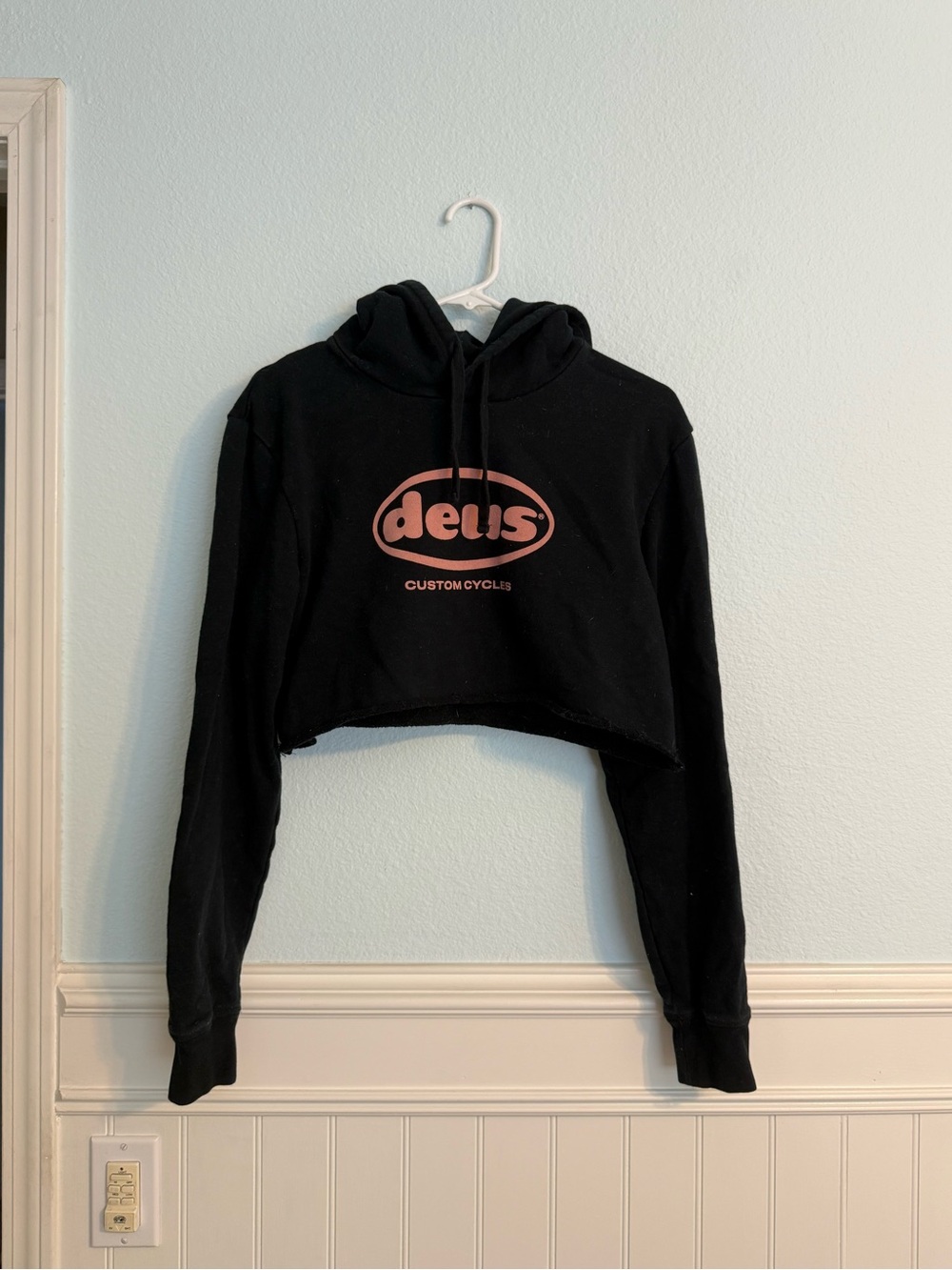 Black Cropped Logo Hoodie